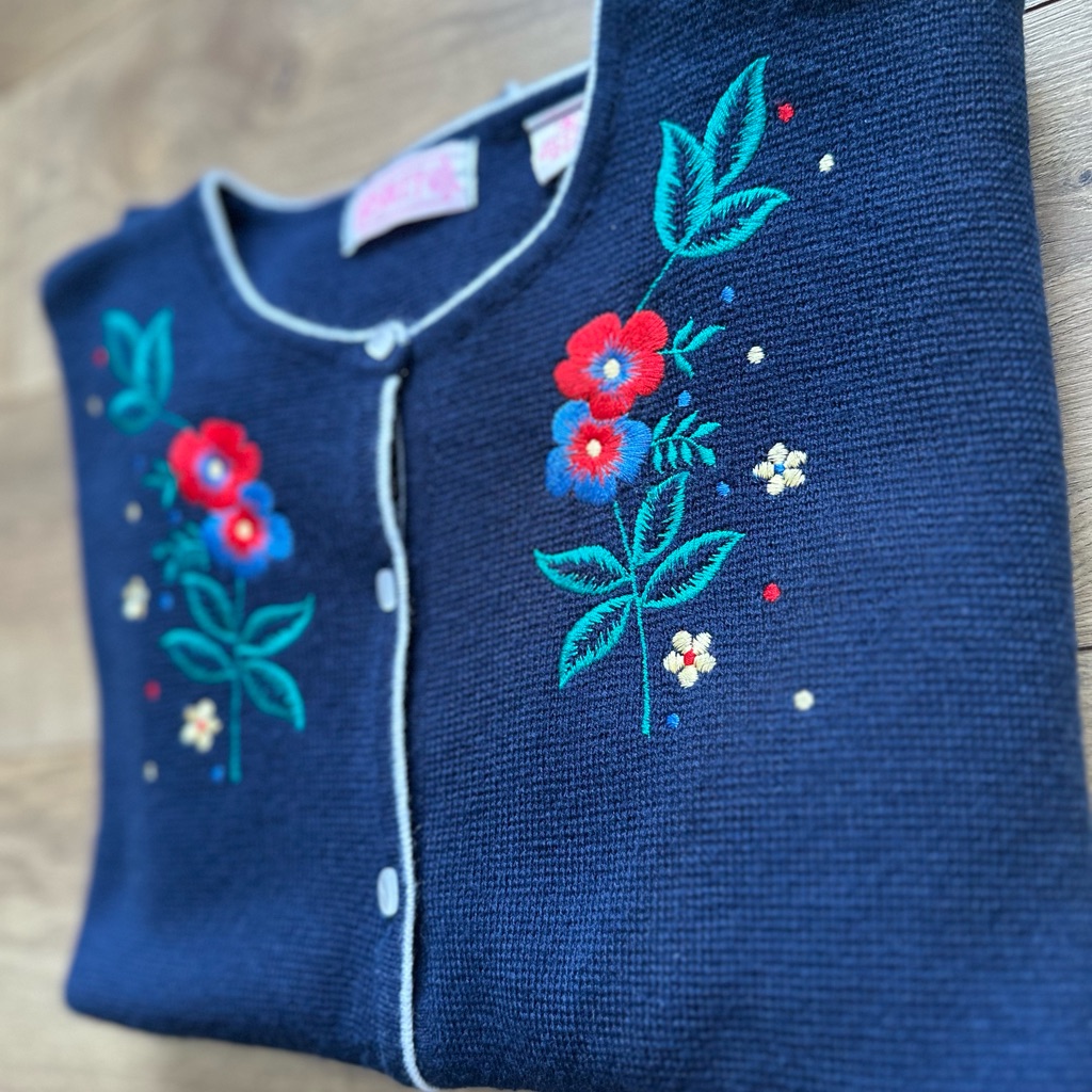 Vintage Ashley Floral Embroidered Cardigan | Iridescent Buttons | Size Small — image 8 of 8